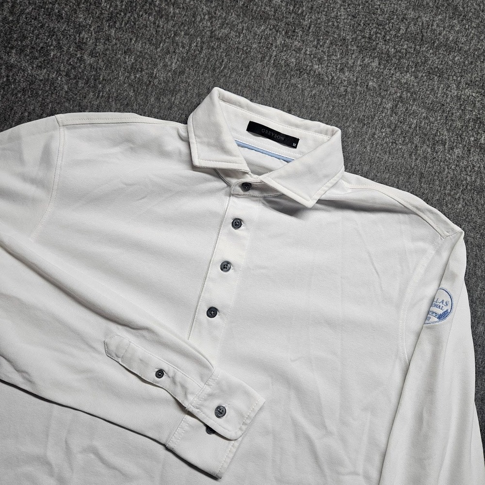 Greyson Polo Shirt Mens M White Long Sleeve Dallas National Golf brrr Tech